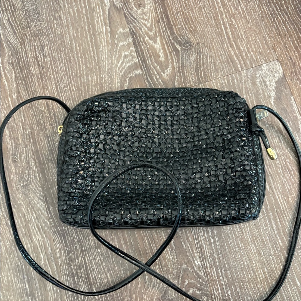 Vintage CEM Elegant Black Woven Crossbody Bag